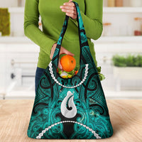 Maori Matariki Hei Matau Turquoise Grocery Bag Maori Kowhaiwhai Pattern Galaxy