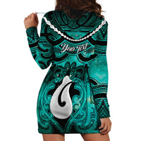 Personalised Maori Matariki Hei Matau Turquoise Hoodie Dress Maori Kowhaiwhai Pattern Galaxy