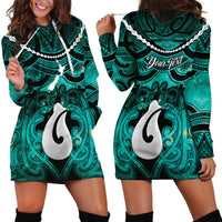 Personalised Maori Matariki Hei Matau Turquoise Hoodie Dress Maori Kowhaiwhai Pattern Galaxy