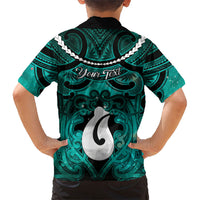 Personalised Maori Matariki Hei Matau Turquoise Kid Hawaiian Shirt Maori Kowhaiwhai Pattern Galaxy