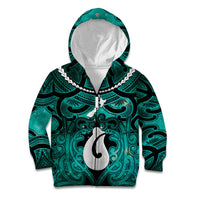 Personalised Maori Matariki Hei Matau Turquoise Kid Hoodie Maori Kowhaiwhai Pattern Galaxy