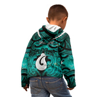 Personalised Maori Matariki Hei Matau Turquoise Kid Hoodie Maori Kowhaiwhai Pattern Galaxy