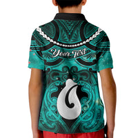 Personalised Maori Matariki Hei Matau Turquoise Kid Polo Shirt Maori Kowhaiwhai Pattern Galaxy