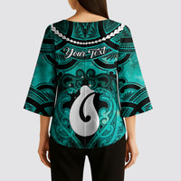 Personalised Maori Matariki Hei Matau Turquoise Kimono Sleeve Blouse Maori Kowhaiwhai Pattern Galaxy
