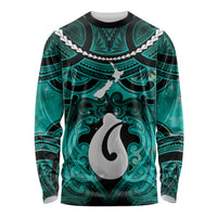 Personalised Maori Matariki Hei Matau Turquoise Long Sleeve Shirt Maori Kowhaiwhai Pattern Galaxy