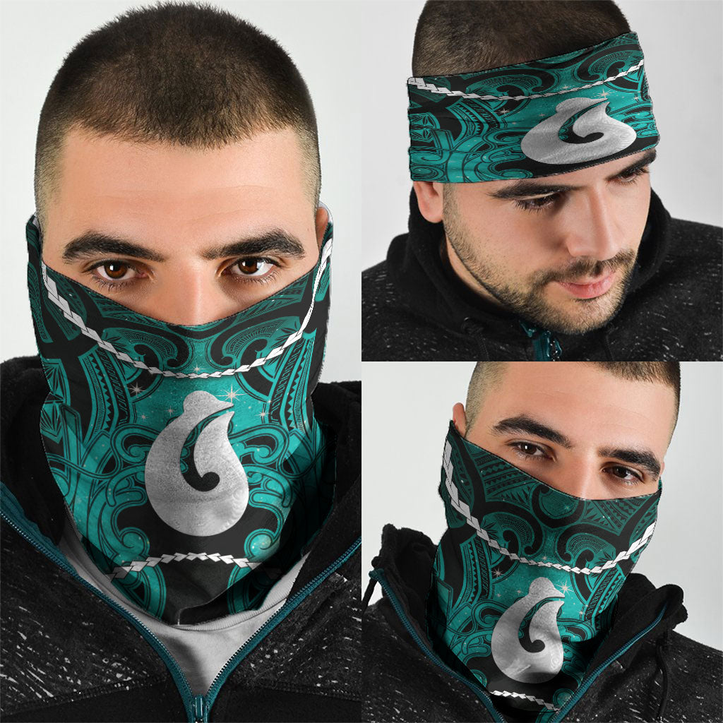 Maori Matariki Hei Matau Turquoise Neck Gaiter Maori Kowhaiwhai Pattern Galaxy