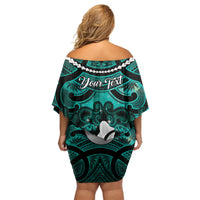 Personalised Maori Matariki Hei Matau Turquoise Off Shoulder Short Dress Maori Kowhaiwhai Pattern Galaxy