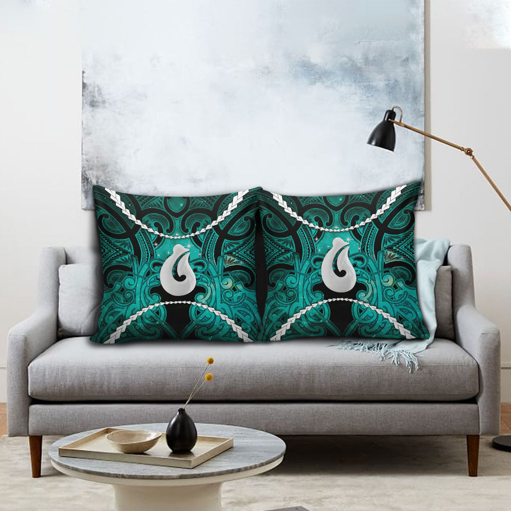 Maori Matariki Hei Matau Turquoise Pillow Cover Maori Kowhaiwhai Pattern Galaxy