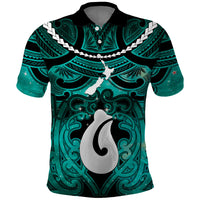Personalised Maori Matariki Hei Matau Turquoise Polo Shirt Maori Kowhaiwhai Pattern Galaxy