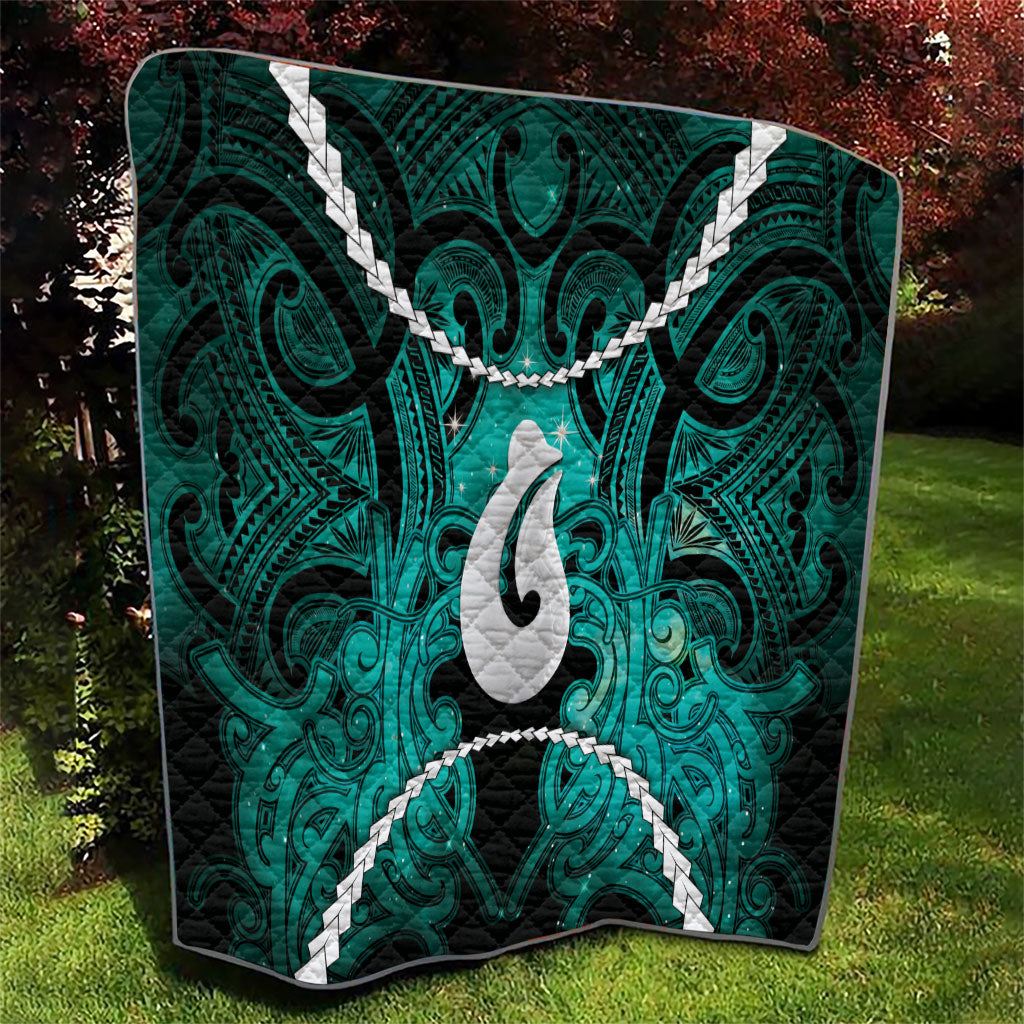 Maori Matariki Hei Matau Turquoise Quilt Maori Kowhaiwhai Pattern Galaxy