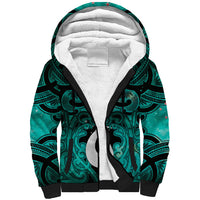 Personalised Maori Matariki Hei Matau Turquoise Sherpa Hoodie Maori Kowhaiwhai Pattern Galaxy