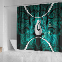 Maori Matariki Hei Matau Turquoise Shower Curtain Maori Kowhaiwhai Pattern Galaxy