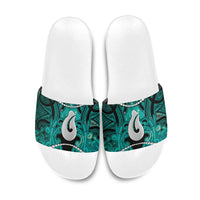 Maori Matariki Hei Matau Turquoise Slide Sandals Maori Kowhaiwhai Pattern Galaxy
