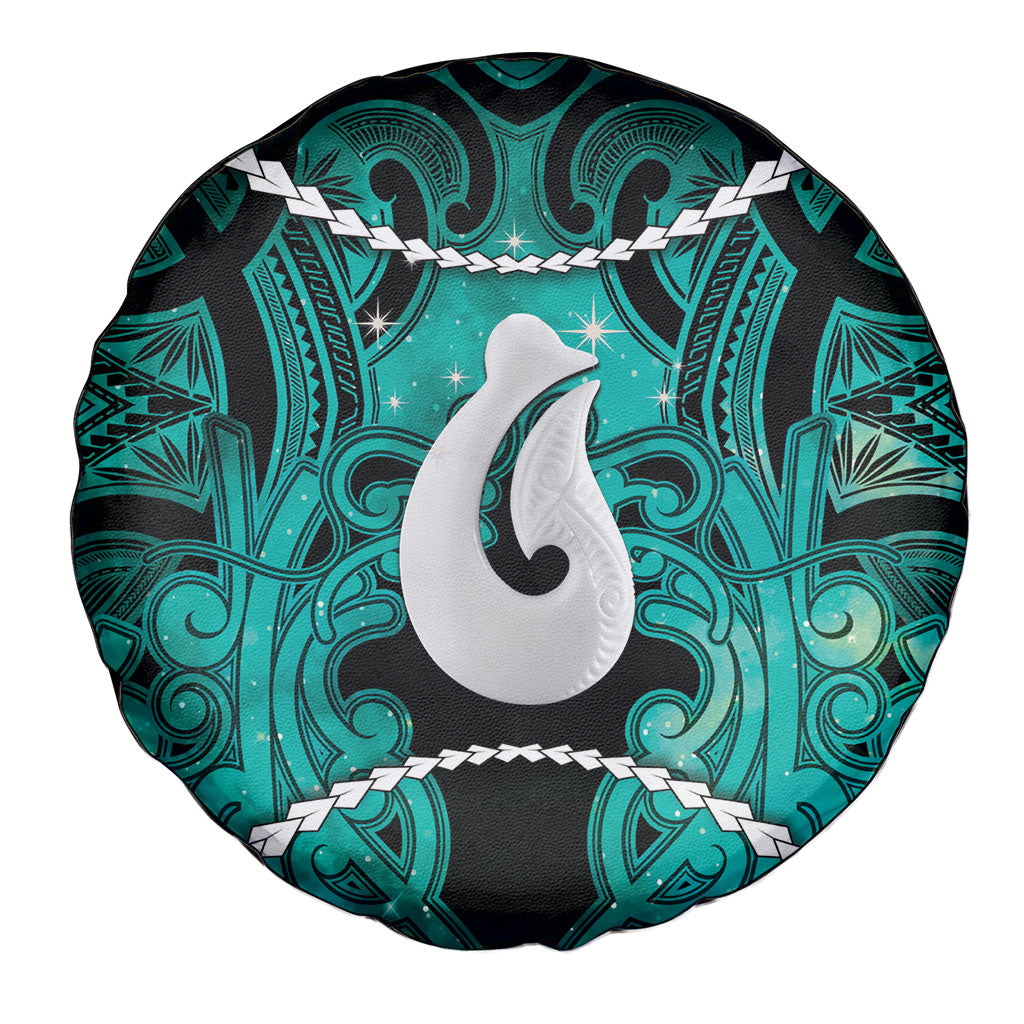 Maori Matariki Hei Matau Turquoise Spare Tire Cover Maori Kowhaiwhai Pattern Galaxy