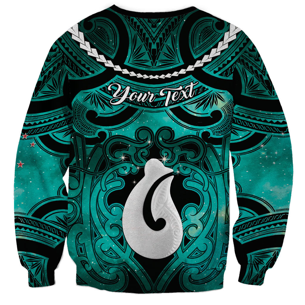 Personalised Maori Matariki Hei Matau Turquoise Sweatshirt Maori Kowhaiwhai Pattern Galaxy
