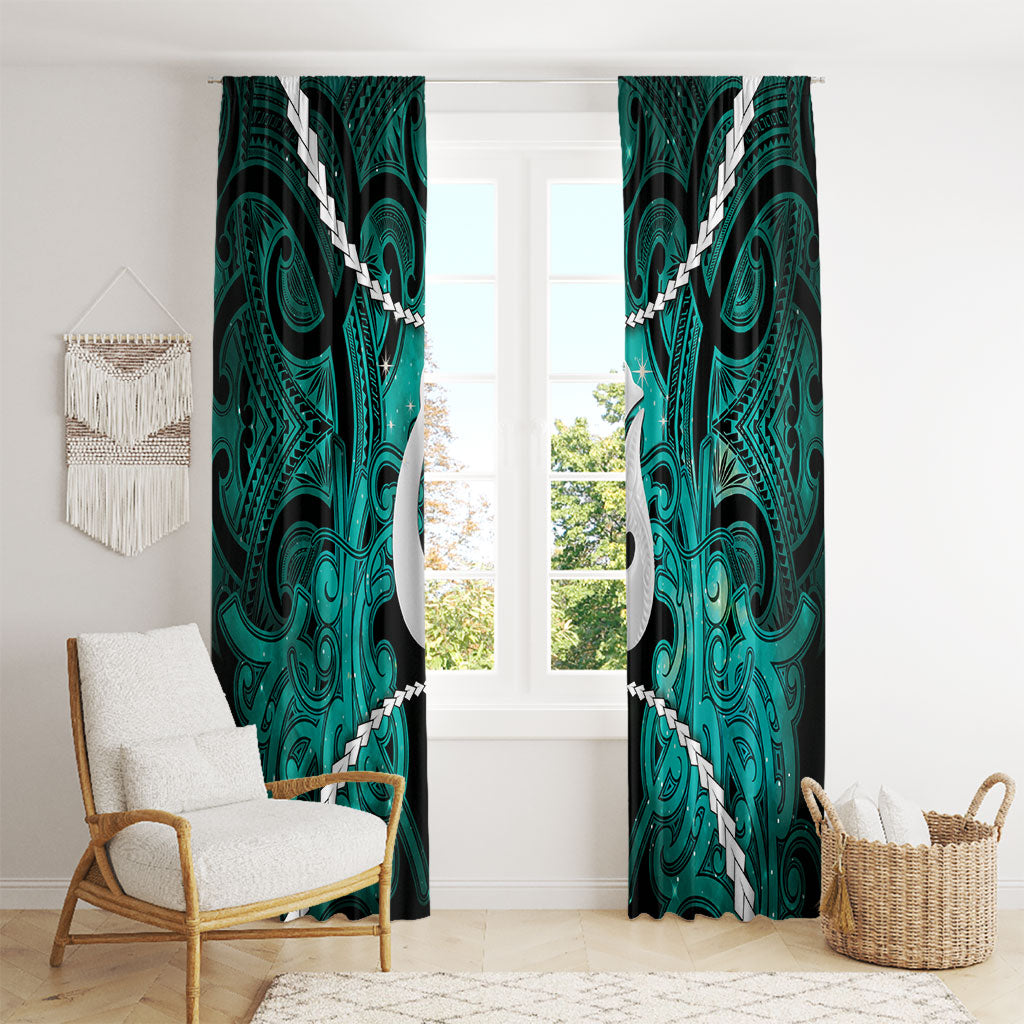 Maori Matariki Hei Matau Turquoise Window Curtain Maori Kowhaiwhai Pattern Galaxy