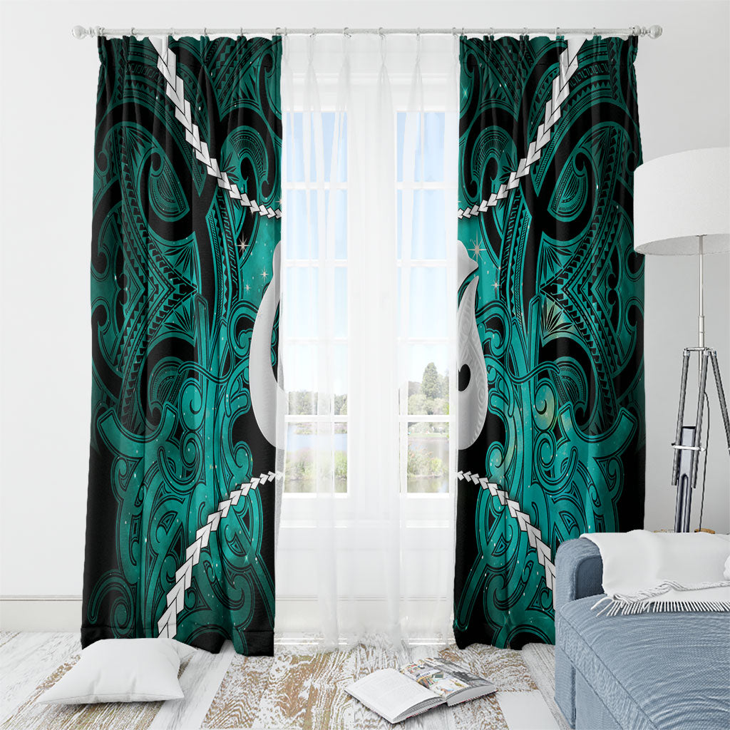 Maori Matariki Hei Matau Turquoise Window Curtain Maori Kowhaiwhai Pattern Galaxy