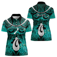 Personalised Maori Matariki Hei Matau Turquoise Women Polo Shirt Maori Kowhaiwhai Pattern Galaxy