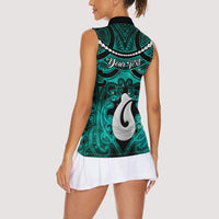 Personalised Maori Matariki Hei Matau Turquoise Women Sleeveless Polo Shirt Maori Kowhaiwhai Pattern Galaxy