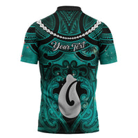 Personalised Maori Matariki Hei Matau Turquoise Zipper Polo Shirt Maori Kowhaiwhai Pattern Galaxy