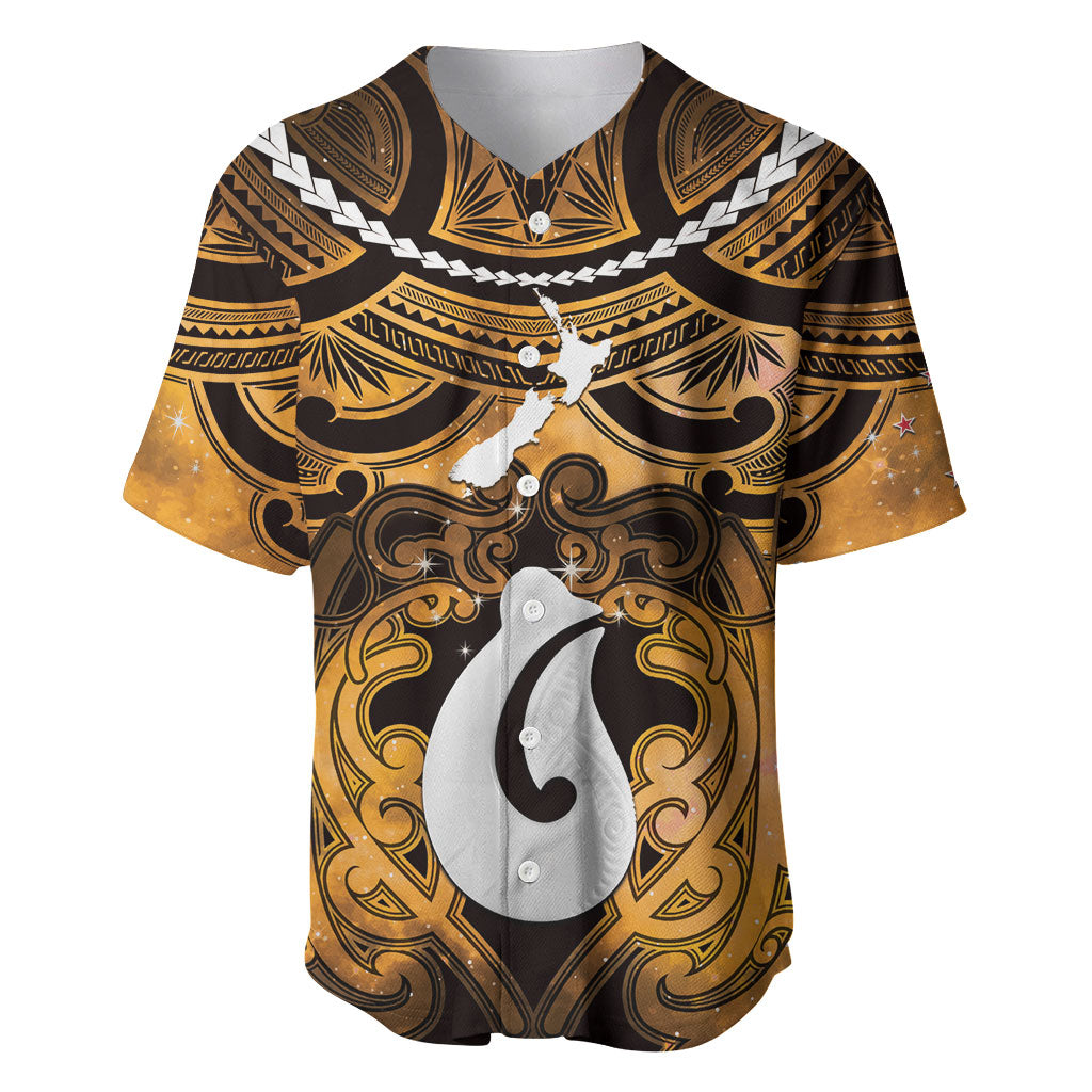 Personalised Maori Matariki Hei Matau Kowhai Baseball Jersey Maori Kowhaiwhai Pattern Galaxy