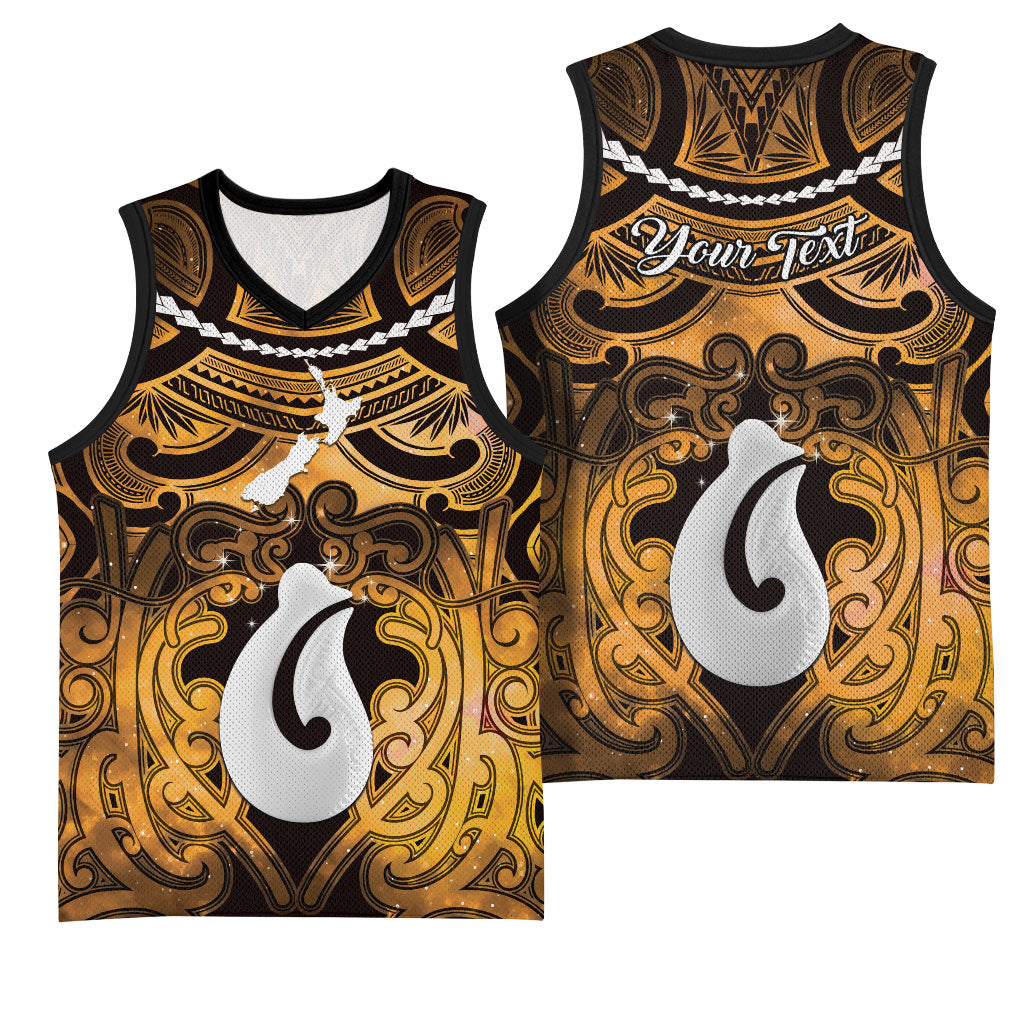 Personalised Maori Matariki Hei Matau Kowhai Basketball Jersey Maori Kowhaiwhai Pattern Galaxy