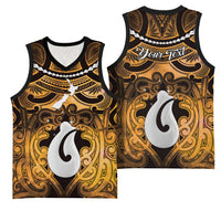 Personalised Maori Matariki Hei Matau Kowhai Basketball Jersey Maori Kowhaiwhai Pattern Galaxy