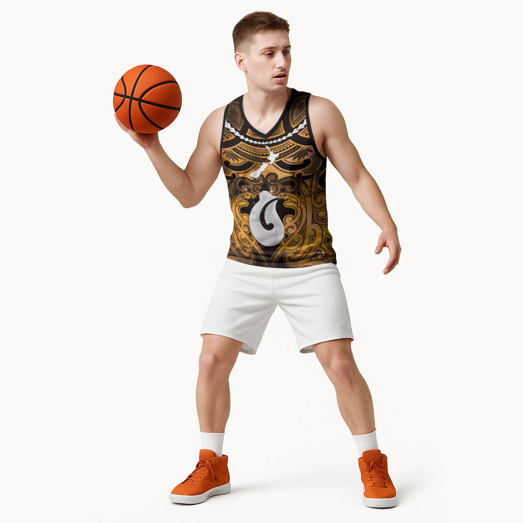 Personalised Maori Matariki Hei Matau Kowhai Basketball Jersey Maori Kowhaiwhai Pattern Galaxy
