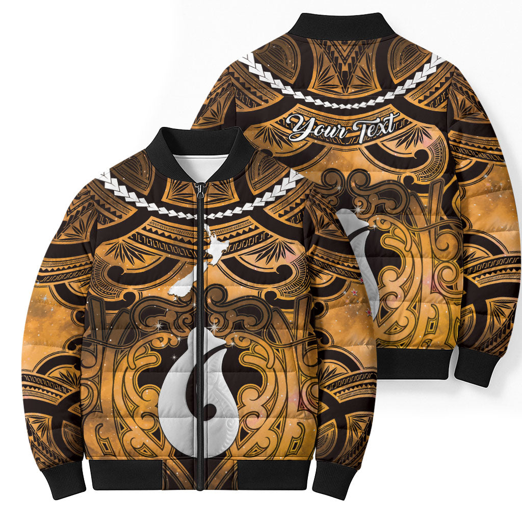 Personalised Maori Matariki Hei Matau Kowhai Bomber Puffer Jacket Maori Kowhaiwhai Pattern Galaxy