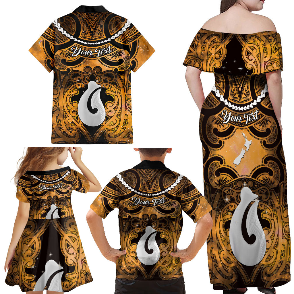 Personalised Maori Matariki Hei Matau Kowhai Family Matching Off Shoulder Maxi Dress and Hawaiian Shirt Maori Kowhaiwhai Pattern Galaxy LT01 - Polynesian Pride