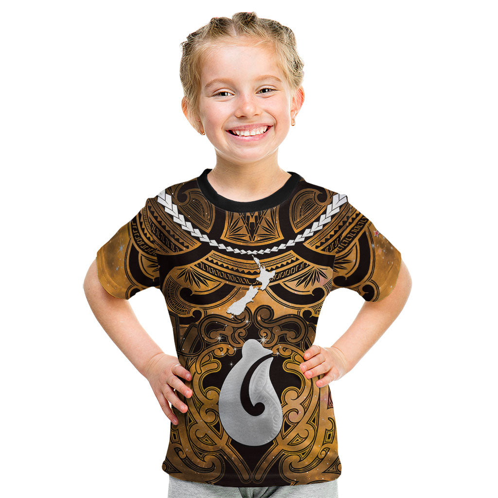 Personalised Maori Matariki Hei Matau Kowhai Kid T Shirt Maori Kowhaiwhai Pattern Galaxy