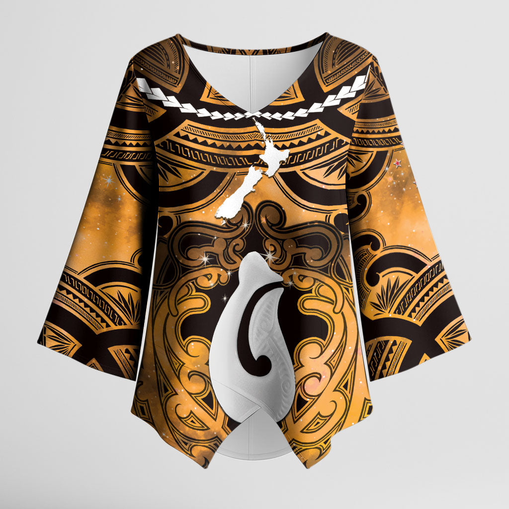 Personalised Maori Matariki Hei Matau Kowhai Kimono Sleeve Blouse Maori Kowhaiwhai Pattern Galaxy