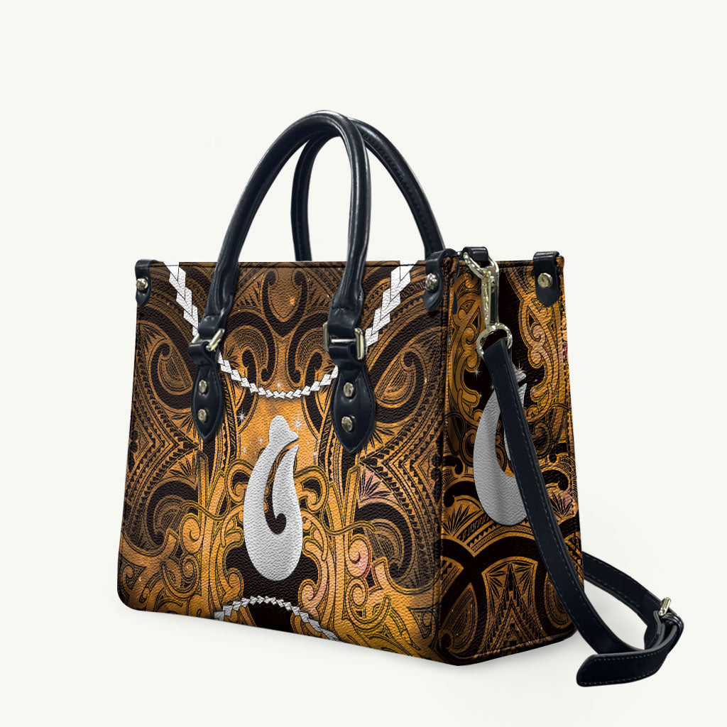 Maori Matariki Hei Matau Kowhai Leather Bag Maori Kowhaiwhai Pattern Galaxy