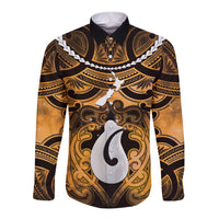 Personalised Maori Matariki Hei Matau Kowhai Long Sleeve Button Shirt Maori Kowhaiwhai Pattern Galaxy