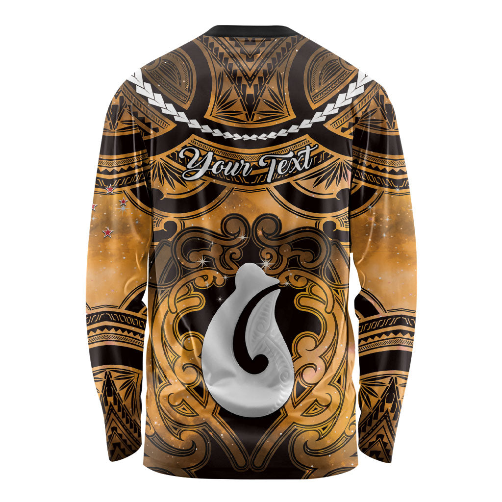 Personalised Maori Matariki Hei Matau Kowhai Long Sleeve Shirt Maori Kowhaiwhai Pattern Galaxy