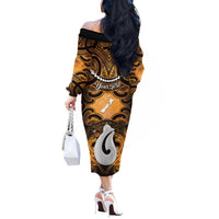 Personalised Maori Matariki Hei Matau Kowhai Off The Shoulder Long Sleeve Dress Maori Kowhaiwhai Pattern Galaxy