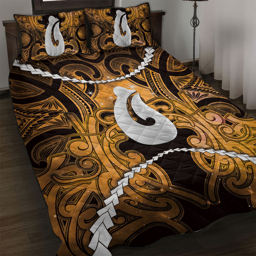 Maori Matariki Hei Matau Kowhai Quilt Bed Set Maori Kowhaiwhai Pattern Galaxy