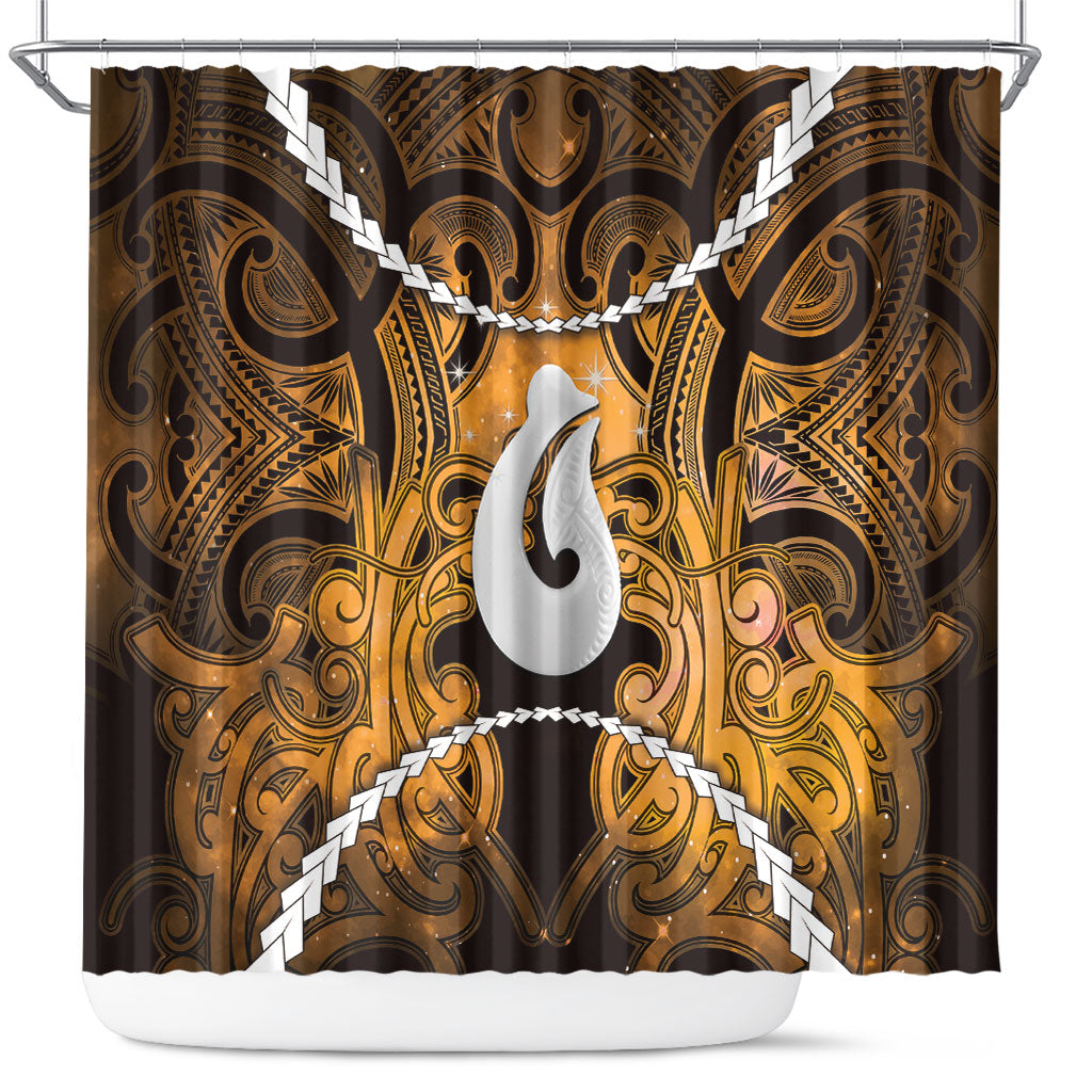 Maori Matariki Hei Matau Kowhai Shower Curtain Maori Kowhaiwhai Pattern Galaxy