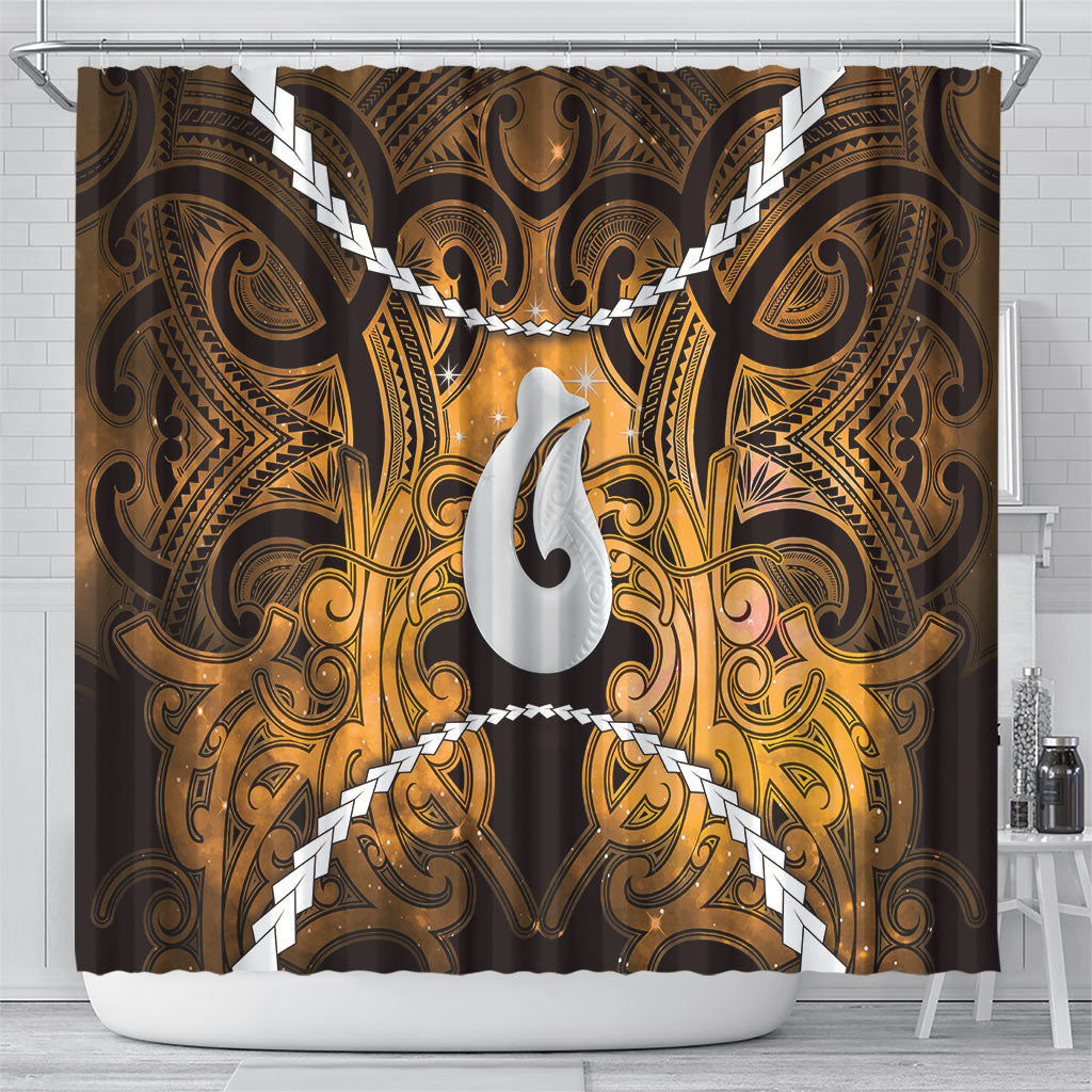 Maori Matariki Hei Matau Kowhai Shower Curtain Maori Kowhaiwhai Pattern Galaxy
