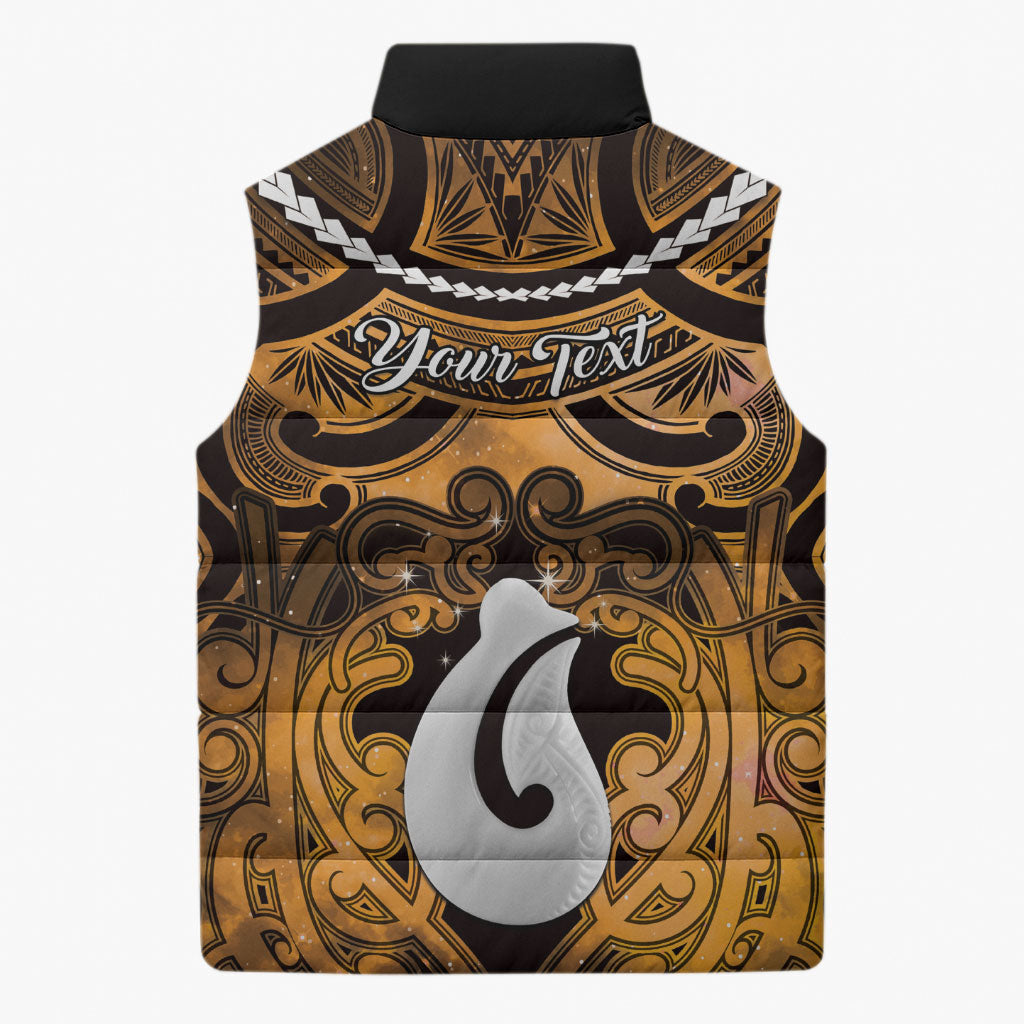 Personalised Maori Matariki Hei Matau Kowhai Sleeveless Puffer Jacket Maori Kowhaiwhai Pattern Galaxy