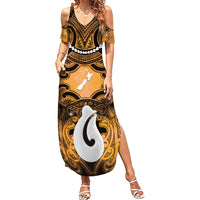 Personalised Maori Matariki Hei Matau Kowhai Summer Maxi Dress Maori Kowhaiwhai Pattern Galaxy