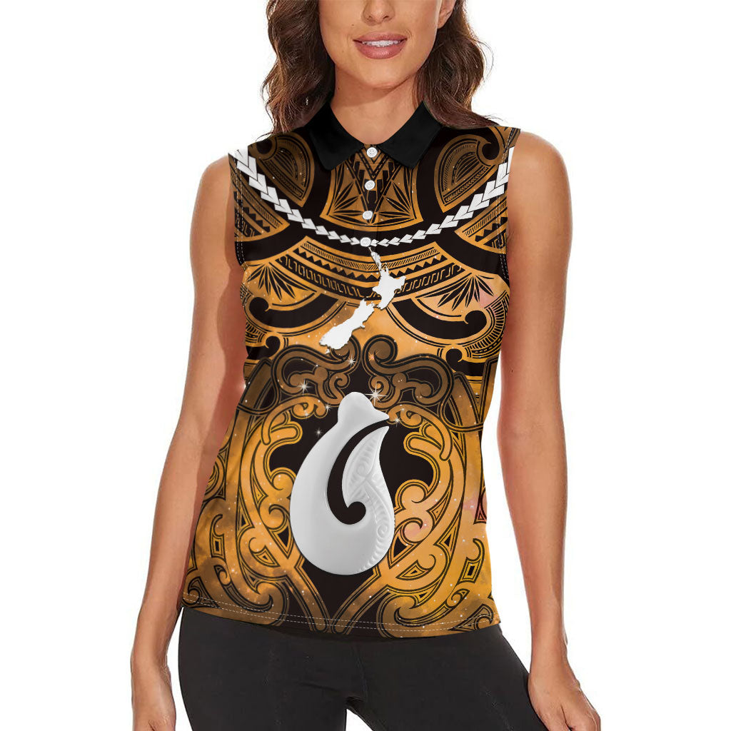 Personalised Maori Matariki Hei Matau Kowhai Women Sleeveless Polo Shirt Maori Kowhaiwhai Pattern Galaxy
