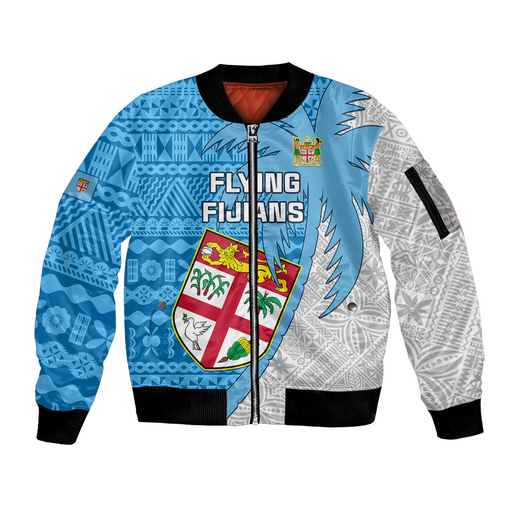 Fiji Rugby Sleeve Zip Bomber Jacket Come On Fijian Tapa Pattern LT01 Unisex Blue - Polynesian Pride