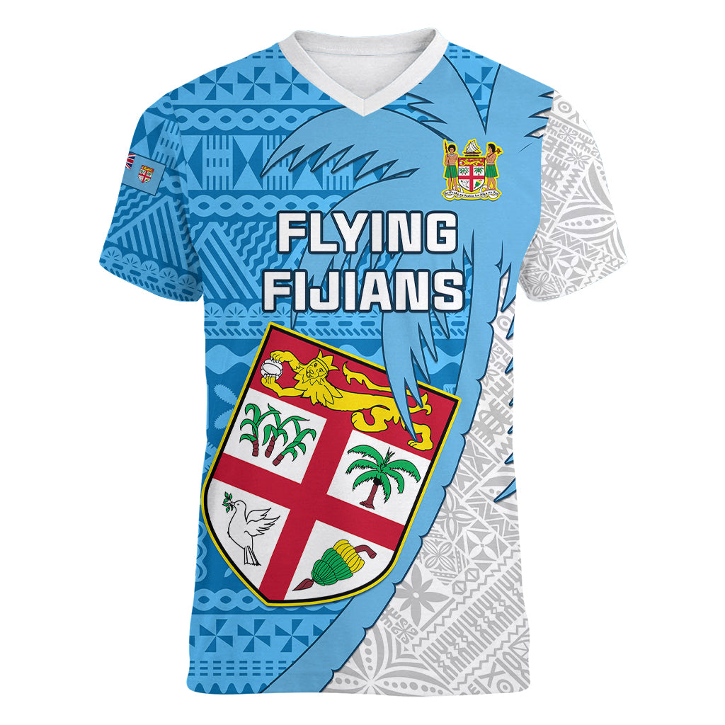 Custom Fiji Rugby Women V Neck T Shirt Come On Fijian Tapa Pattern LT01 Female Blue - Polynesian Pride