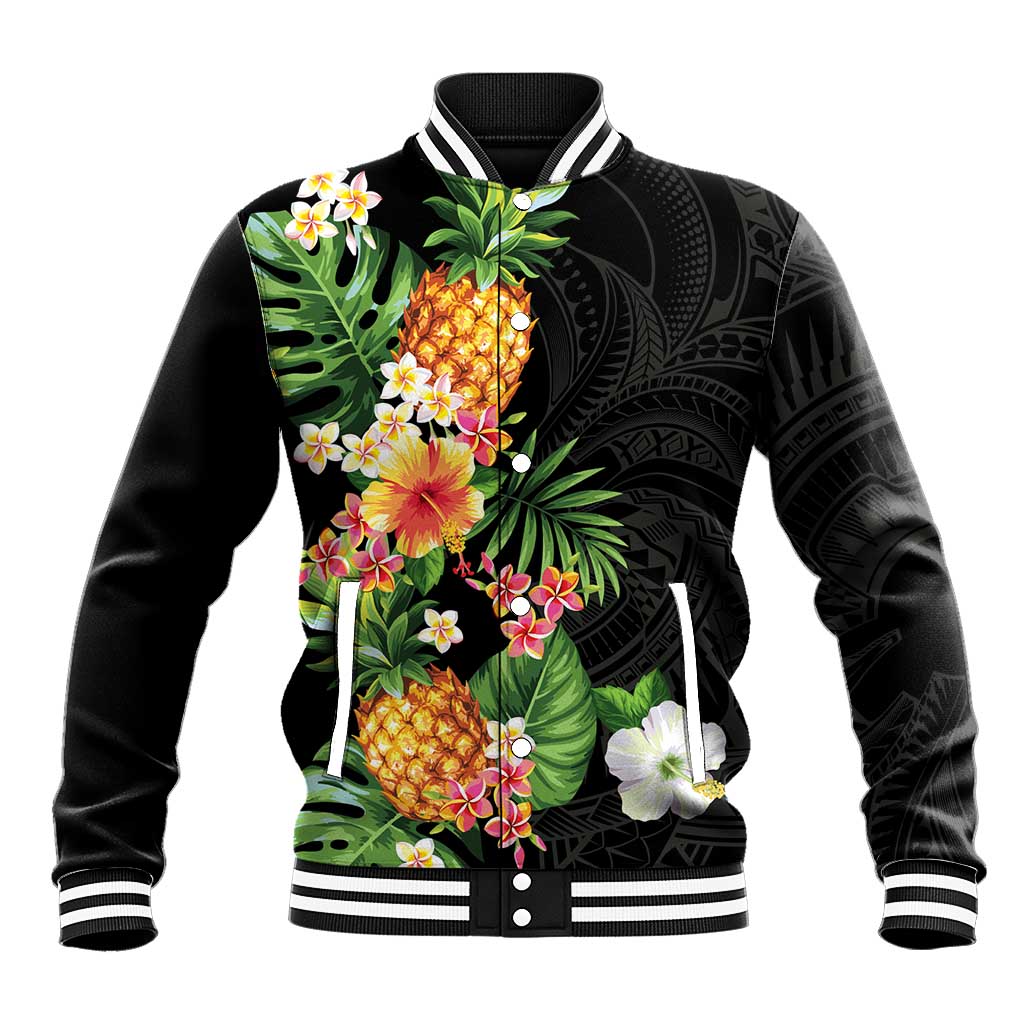 Hawaii Pineapple Tropical Baseball Jacket Colorful Hibiscus Plumeria