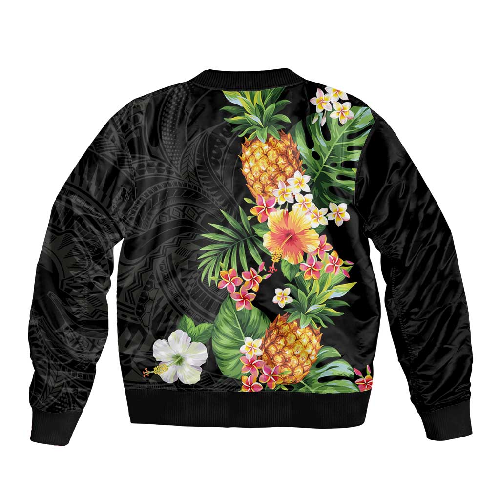Hawaii Pineapple Tropical Bomber Jacket Colorful Hibiscus Plumeria