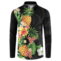 Hawaii Pineapple Tropical Button Sweatshirt Colorful Hibiscus Plumeria