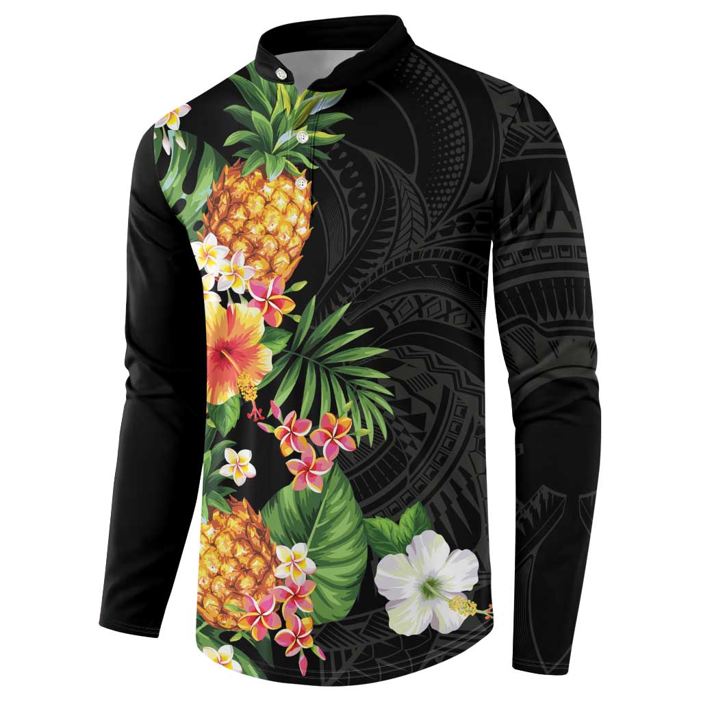 Hawaii Pineapple Tropical Button Sweatshirt Colorful Hibiscus Plumeria