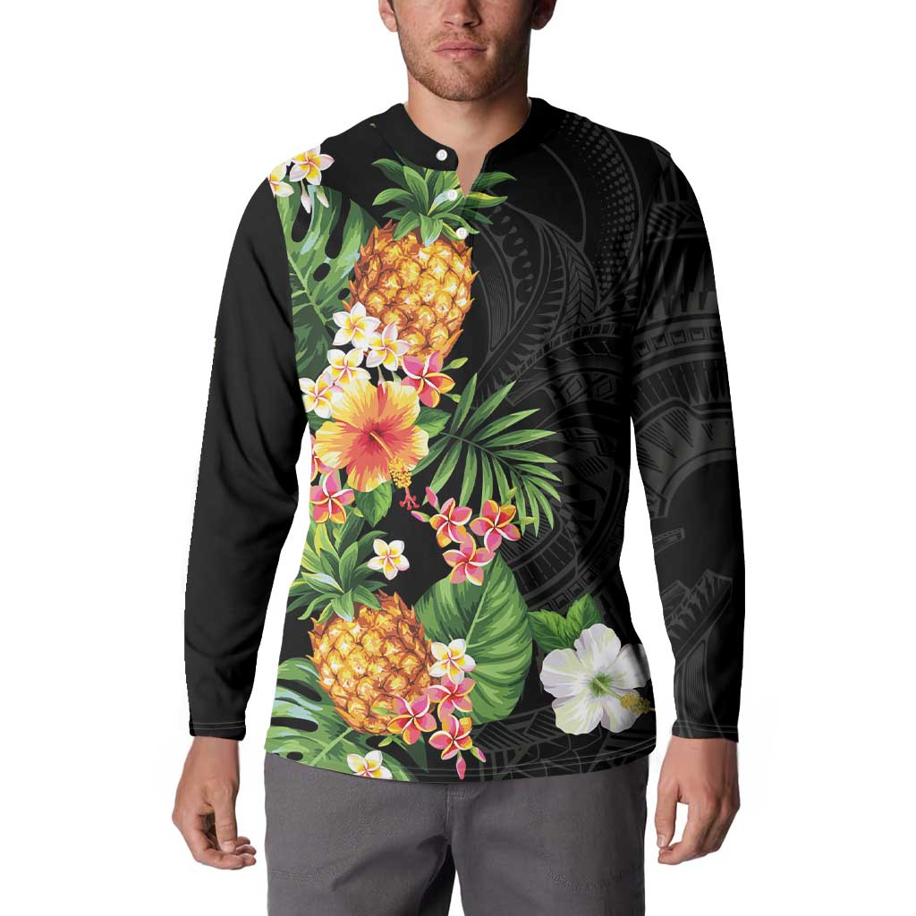 Hawaii Pineapple Tropical Button Sweatshirt Colorful Hibiscus Plumeria