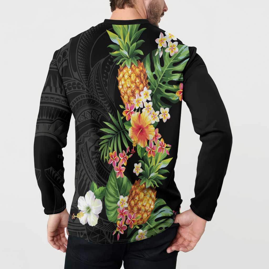 Hawaii Pineapple Tropical Button Sweatshirt Colorful Hibiscus Plumeria